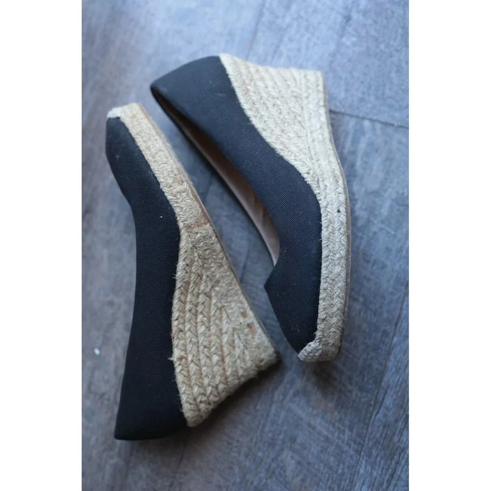 J.Crew Seville Black Canvas Closed Toe Espadrille Wedge Heels Size 7.5